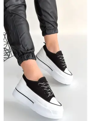 Dalen Siyah Keten Bağcıklı Spor Ayakkabı