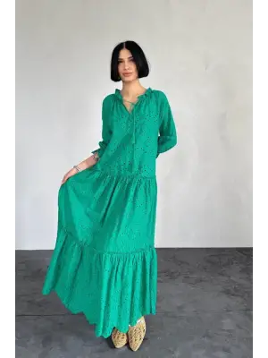 Omarı Elegan Yeşil Dantelli Elbise