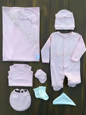 Dantel İşlemeli 10 Parça Yeni Doğan Hastane Seti %100 Pamuk