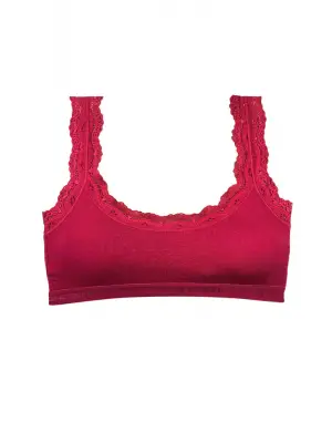 Omarı Zarif Dantel Nakışlı Bambu Kadın Büstiyer - Bordo