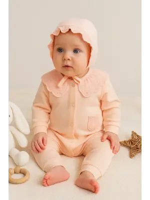 Dantel Yaka Fisto Detaylı Kız Bebek Tulum %100 Pamuk