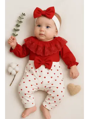 Dantel Yaka Kız Bebek Tulumu % 100 Pamuk