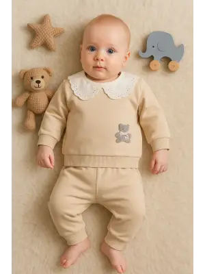 Dantel Yakalı Pamuklu 2li Kız Bebek Takımı