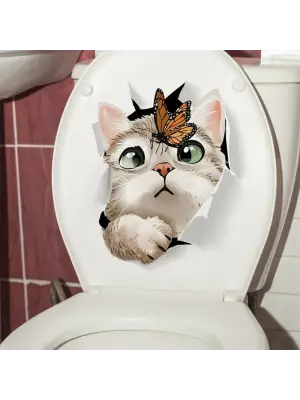Decohandy Klozet Etiketi Kedi Vs Kelebek