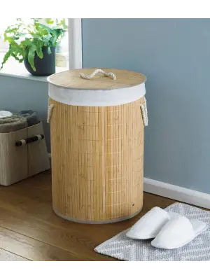 Decohandy Yuvarlak Bambu Kirli Sepeti