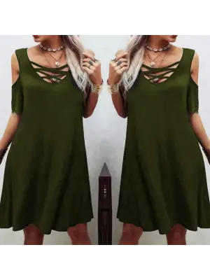 Omarı Eşsiz Dekolteli Viskon Elbise