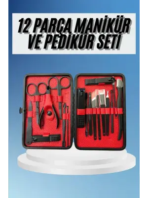 Deri Çantalı Siyah Paslanmaz Çelik 17 Parça Manikür Pedikür Seti