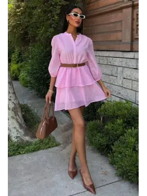 Deri Kemerli Fırfırlı Elbise 2901