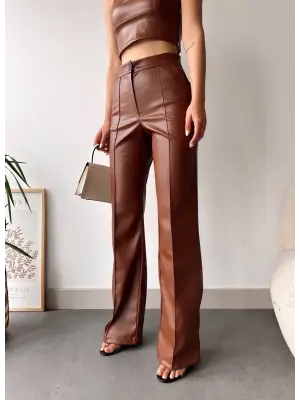 deri palazzo pantolon kahve hf