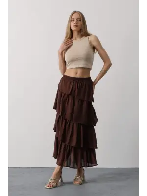 Omarı Modern Katlı Kesim Kahve Uzun Etek