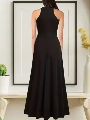 Omarı Derin Yırtmaç Detaylı Tam Boy Kadın Krep Abiye Elbise