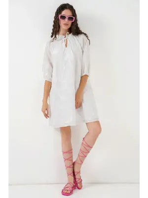 Desenli Kısa Elbise 2528 - Beyaz