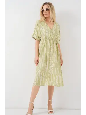 Desenli Kısa Kol Elbise 2569 - E.Yeşil