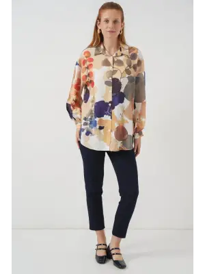 Desenli Overize Gömlek Tunik 5971 - Lacivert