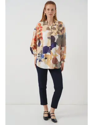 Desenli Overize Gömlek Tunik 5971 - Lacivert