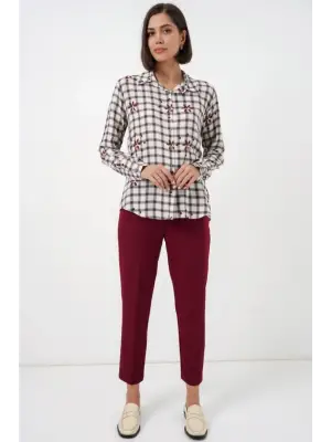 Desenli Oversize Viskon Gömlek 20371 - Siyah