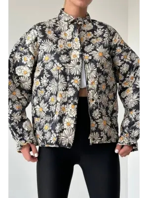 Omarı Papatya Desenli Şık Mont