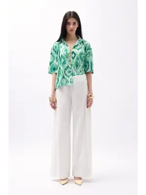 Desenli Saten Gömlek