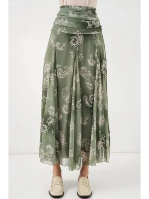 Desenli Şifon Etek 8057 - E.Yeşil