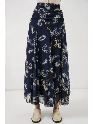 Desenli Şifon Etek 8057 - Lacivert