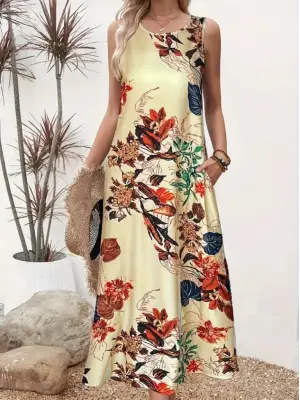 Omarı Desenli Süprem Askılı Elbise