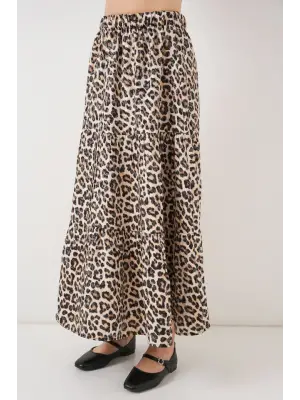 Desenli Uzun Etek 8053 - C. Kahverengi