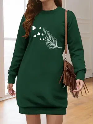 Omarı Şık Desenli Uzun Kollu Kadın Elbisesi