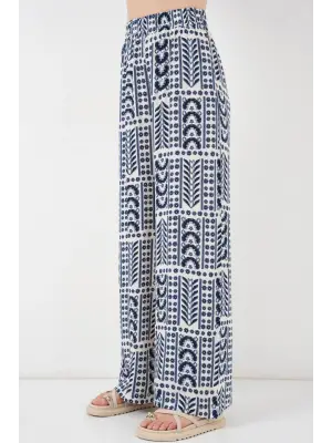 Desenli Viskon Pantolon 6749 - Krem