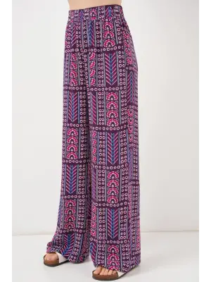 Desenli Viskon Pantolon 6749 - Mor