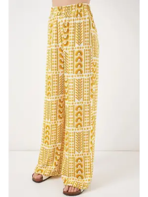 Desenli Viskon Pantolon 6749 - Sarı