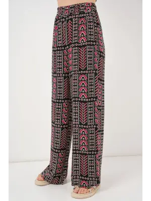 Desenli Viskon Pantolon 6749 - Siyah