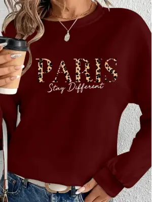 Omarı Desenli Viskon Kadın Bluzu Uzun Kollu Bisiklet Yaka