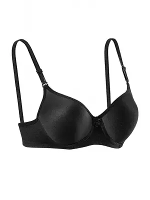 Omarı Yüksek Destekli Siyah Slikonlu Düz Sütyen
