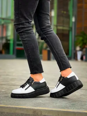 Omarı Detaylı Siyah Yüksek Taban Günlük Spor Ayakkabı