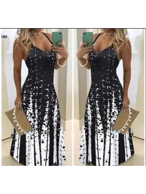 Omarı Dijital Baskılı Kadın Elbisesi