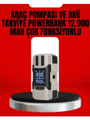 Dijital Ekranlı Araç Pompası Akü Takviye Powerbank 12.000 Mah