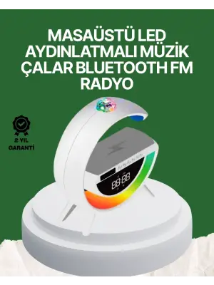 Dijital Saatli Kablosuz Şarj Destekli Rgb Led Işıklı Bluetooth Ses Sistemi