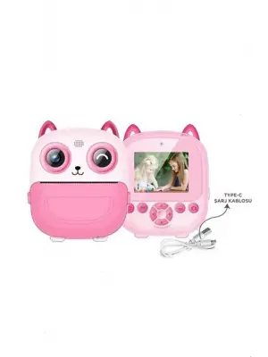 Dijital Video Fotoğraf App Destekli Çocuk Kamerası Termal Resim Kağıt Baskılı Yazıcı Pembe