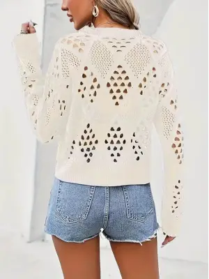 Omarı Zarif Desenli Uzun Kollu Kadın Triko Bluz