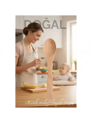 Doğal Gürgen Bebek Mama ve Hazırlık Kaşığı – 13 cm, Mini Boy, Şık ve Pratik