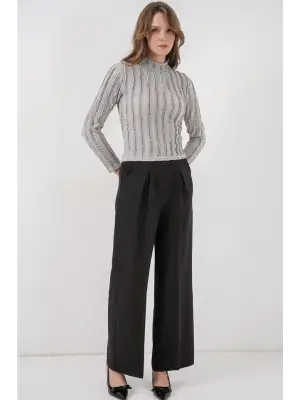 Dokulu Esnek Örme Bluz 975 - Gri