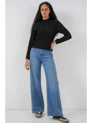 Dokulu Esnek Örme Bluz 975 - Siyah