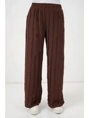 Dokulu Esnek Örme Pantolon 30077 - Kahverengi