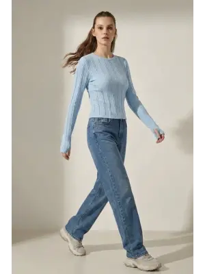 Minimal Örme Bluz Mavi