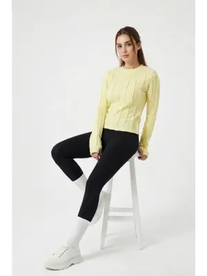 Dokulu Örme Bluz 980 - Sarı