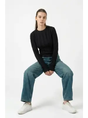 Dokulu Örme Bluz 980 - Siyah