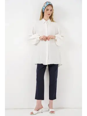 Dokulu Oversize Tunik 5989 - Beyaz