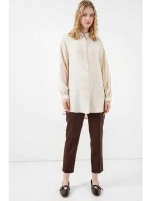 Dokulu Oversize Tunik 5989 - Krem