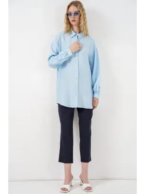 Dokulu Oversize Tunik 5989 - Mavi