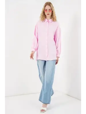 Dokulu Oversize Tunik 5989 - Pembe